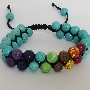 7 Chakra Dbl Layer Turquoise Lava Stone Bracelet
